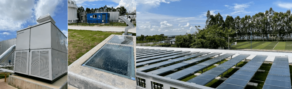 從左到右：Convion C60型固體氧化物燃料電池、Heliostorage基巖儲(chǔ)能系統(tǒng)、Savosolar SF500-12SG型太陽(yáng)能集熱器。